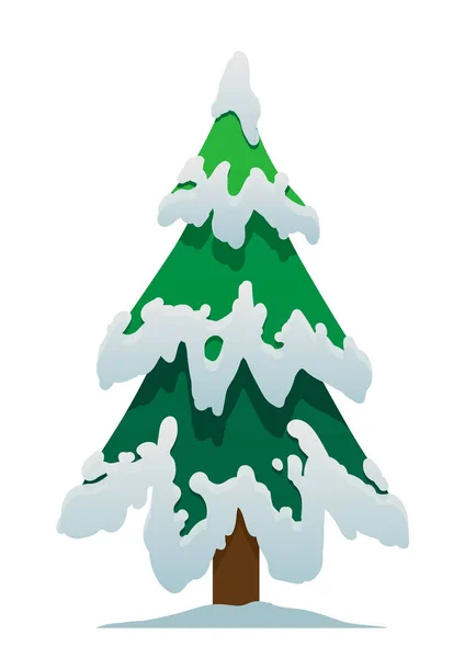 Árbol de Navidad de dibujos animados en la nieve sobre un fondo blanco — Vector de stock