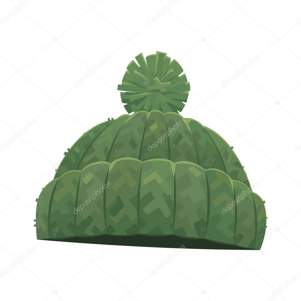 Green knitted winter warm hat with pompom
