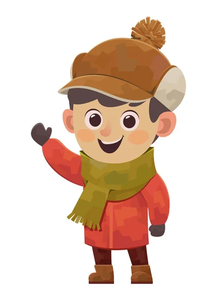 Dessin animé mignon garçon en veste d'hiver rouge — Image vectorielle