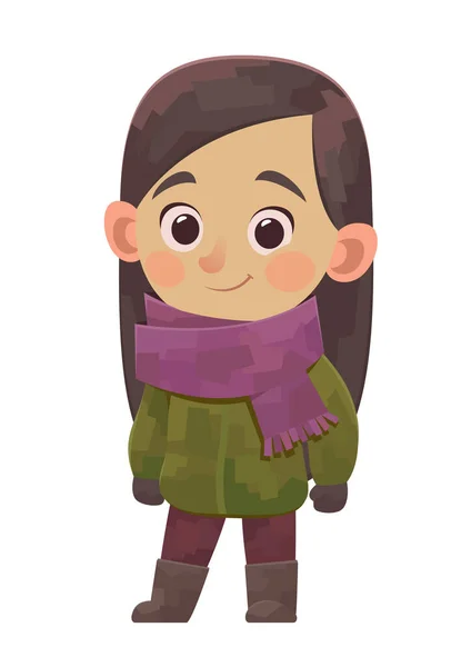 Niedliches kleines Mädchen in Winterkleidung im Cartoon-Stil — Stockvektor