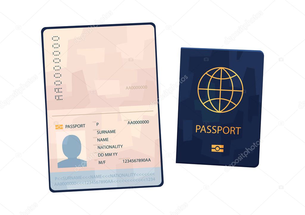 Vector passport in cartoon style on white background