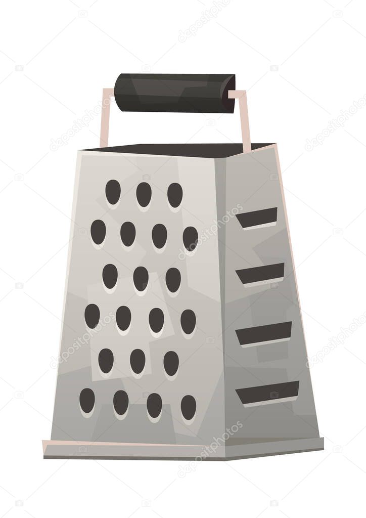 Kitchen metalling grater in cartoon style isolated on white background