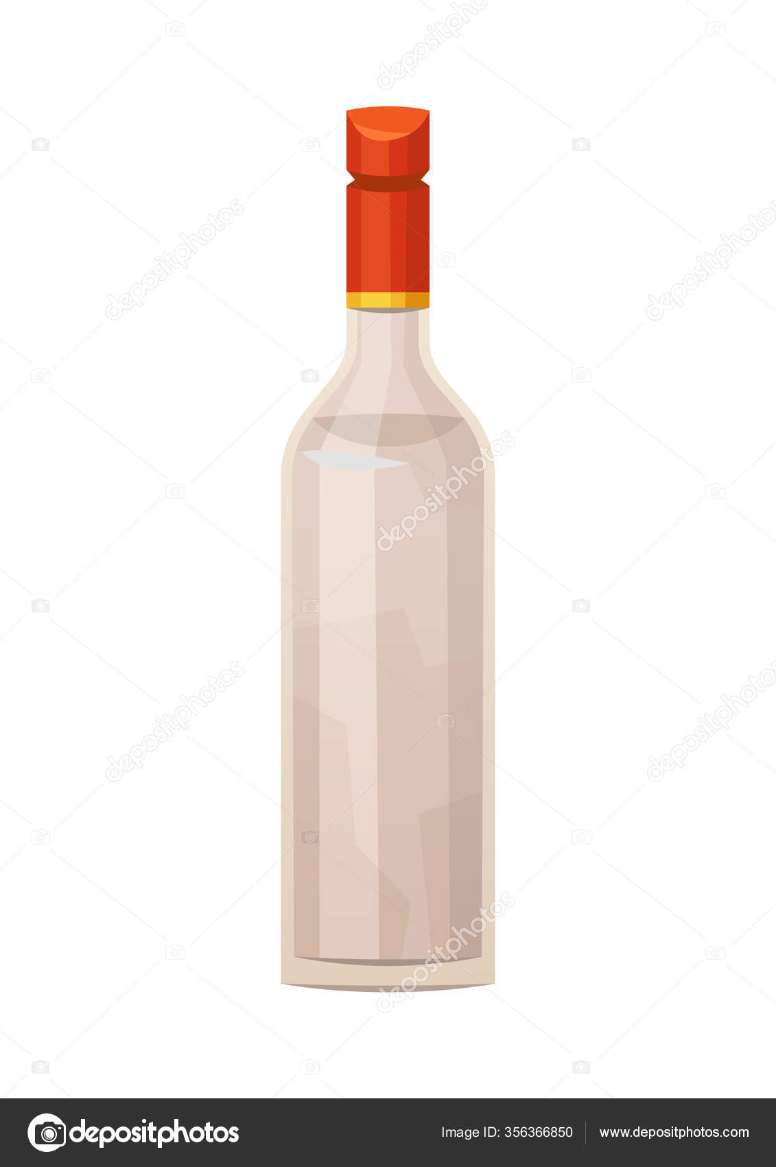 Классическая Стеклянная Бутылка Водки Красной Шапкой Белом Фоне.