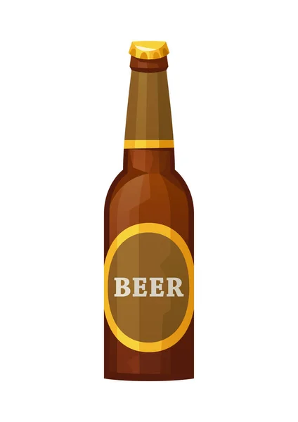 Garrafa Marrom Cerveja Vidro Fundo Branco Vetor Isolado — Vetor de Stock