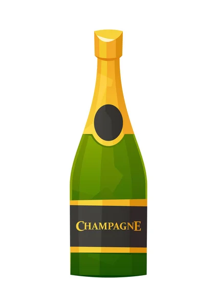 Bouteille Champagne Avec Feuille Isolée Sur Fond Blanc Vecteur — Image vectorielle