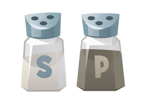Salt Och Peppar Shaker Glas Bestick Med Metall Skruvlock Vit — Stock vektor