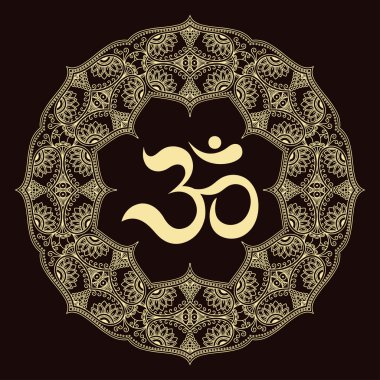 Dairesel bir desen bir mandala şeklinde. OM dekoratif sembolü. Mehndi tarzı. Dekoratif desen oryantal tarzı. Hint tarzı kına dövme deseni.
