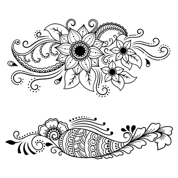 Modelo de flor de tatuagem Henna. Estilo Mehndi. Conjunto de padrões ornamentais no estilo oriental . — Vetor de Stock