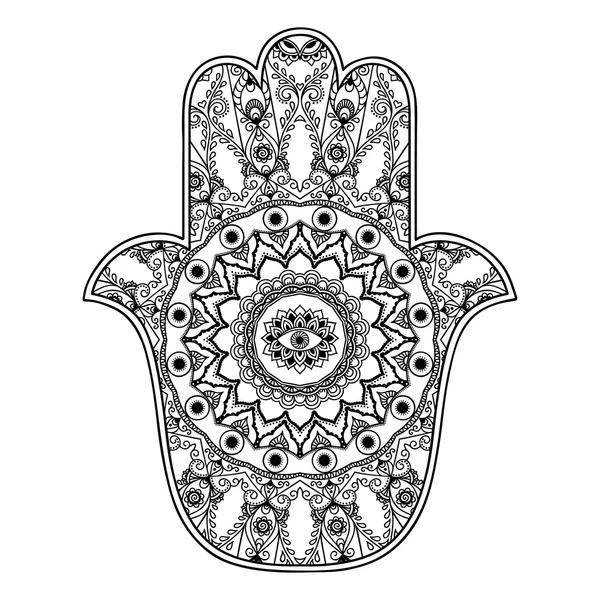 Vector hamsa hand drawn symbol. Decorative pattern in oriental style for the interior decoration and drawings with henna. The ancient symbol of the " Hand of Fatima ". — Stock Vector