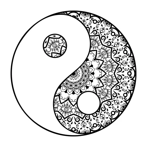Ένα κυκλικό μοτίβο με τη μορφή των μάνταλα. Διακοσμητικό σύμβολο του Γιν-Γιανγκ. Αρχαίο σύμβολο μιας ορμόνης. Mehndi στυλ. Διακοσμητικό μοτίβο σε ανατολίτικο στιλ. Τατουάζ χέννα μοτίβο σε Ινδικό στυλ. — Διανυσματικό Αρχείο
