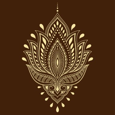 Hint tarzı kına dövme çiçek şablonu. Etnik çiçek paisley - Lotus. Mehndi stili.