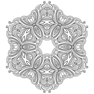 Vektör kına dövme mandala. Mehndi tarzı. Dekoratif desen oryantal tarzı. Boyama kitabı sayfası.