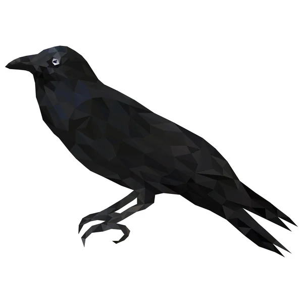 Low poly illustration of black raven. Black bird crow - isolated decorative element. To make halloween decorations. — Stock vektor