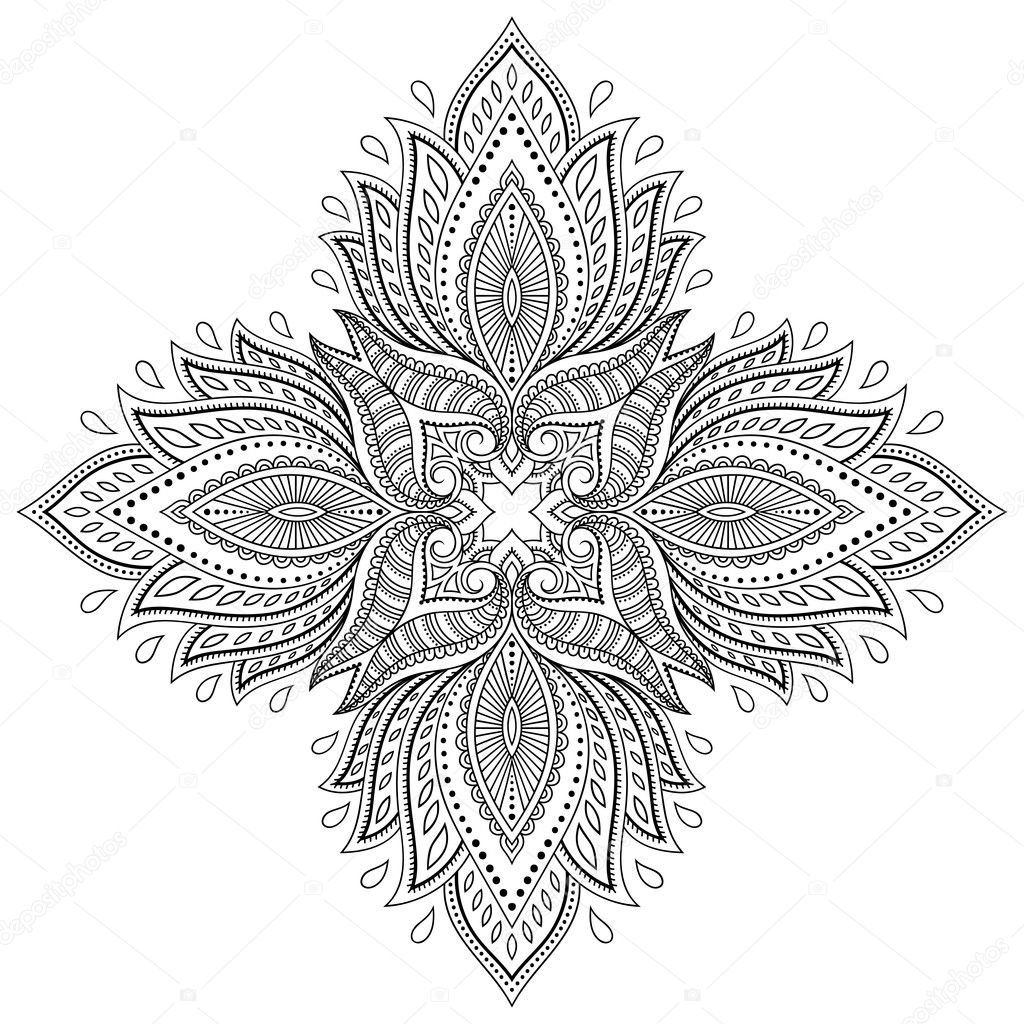 Vector henna tatoo mandala. Mehndi style.Decorative pattern in oriental style. Coloring book page.