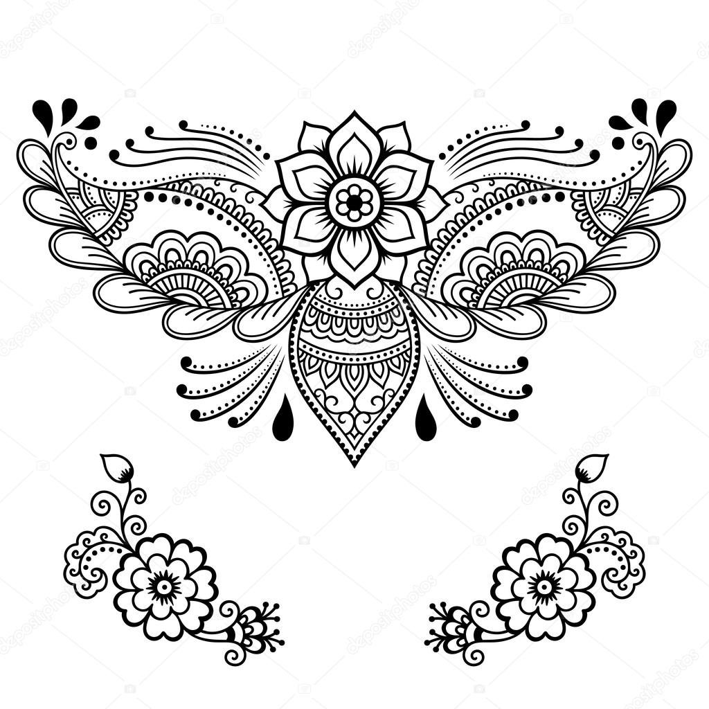 Henna Tattoo Blume Vorlage Mehndi Stil Satz Von Ornamentalen