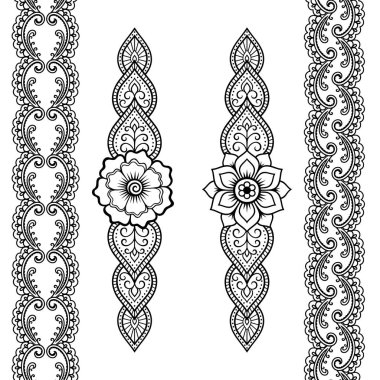 Tasarım ve kına uygulanması için sorunsuz kenarlık kümesi. Bilezik dövme ya da kına deseni için. Mehndi stili.