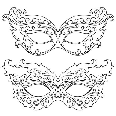 Festival maskeleri kümesi. Cadılar Bayramı, yeni yıl, karnaval veya parti kutlamak için güzel maske. Öğeleri kadın karnaval kostümü.