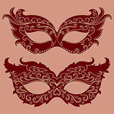 Festival maskeleri kümesi. Cadılar Bayramı, yeni yıl, karnaval veya parti kutlamak için güzel maske. Öğeleri kadın karnaval kostümü.