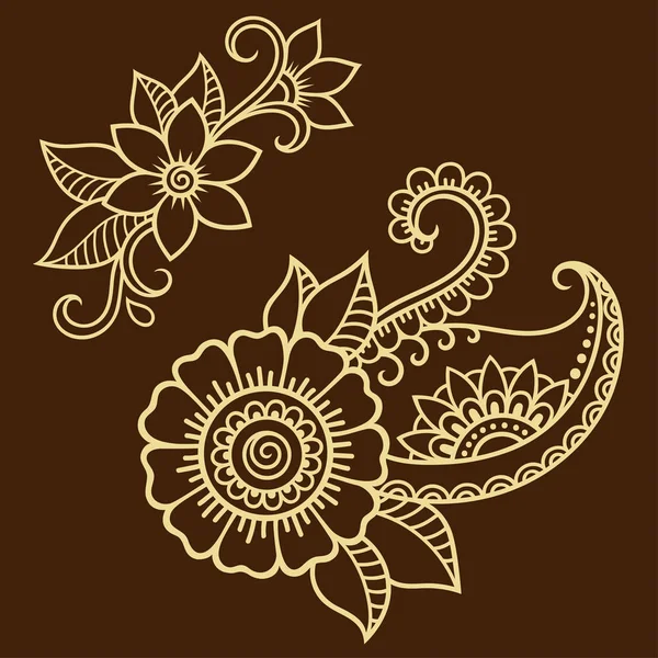 Henna tattoo flower template. Mehndi style. Set of ornamental patterns in the oriental style. — Stock Vector