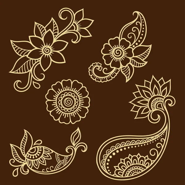 Plantilla de flor de tatuaje de henna. Estilo Mehndi. Conjunto de patrones ornamentales en el estilo oriental . — Vector de stock