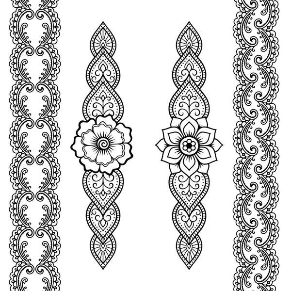 Conjunto de bordes sin costura para el diseño y aplicación de henna. Pulsera para tatuaje o patrón de henna. Estilo Mehndi . — Archivo Imágenes Vectoriales