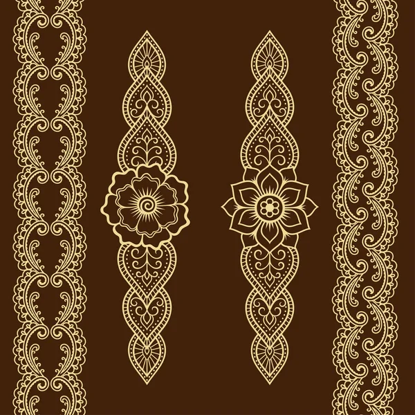 Conjunto de bordes sin costura para el diseño y aplicación de henna. Pulsera para tatuaje o patrón de henna. Estilo Mehndi . — Vector de stock