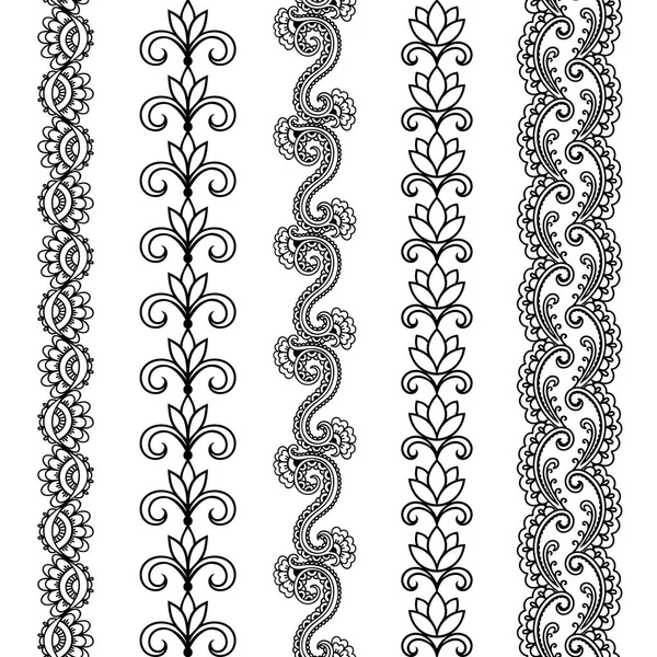 Set van naadloze randen voor ontwerpen en toepassen van henna. Mehndi stijl. — Stockvector