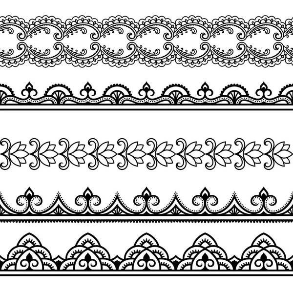 Conjunto de bordes sin costura para el diseño y aplicación de henna. Estilo Mehndi . — Archivo Imágenes Vectoriales