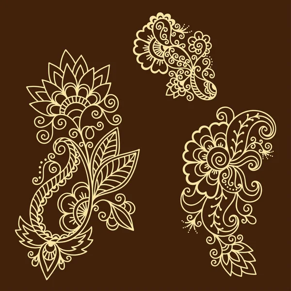 Modèle de fleur de tatouage au henné. Style Mehndi. Ensemble de motifs ornementaux dans le style oriental . — Image vectorielle