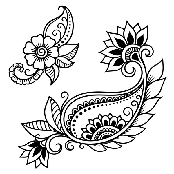 Modelo de flor de tatuagem Henna. Estilo Mehndi. Conjunto de padrões ornamentais no estilo oriental . —  Vetores de Stock