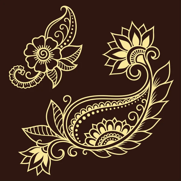 Plantilla de flor de tatuaje de henna. Estilo Mehndi. Conjunto de patrones ornamentales en el estilo oriental . — Vector de stock