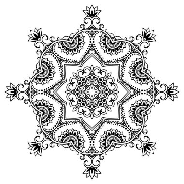 Vektör kına dövme mandala. Mehndi tarzı. Dekoratif desen oryantal tarzı. Boyama kitabı sayfası.