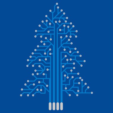 Noel ağacı şeklinde elektronik devre. Festival teknik tarzı dekorasyonda.
