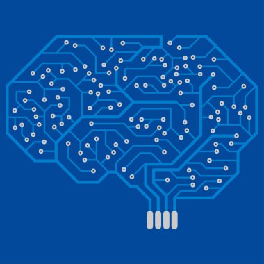 İnsan beyni şeklinde devre kartı. Soyut elektronik Pano.