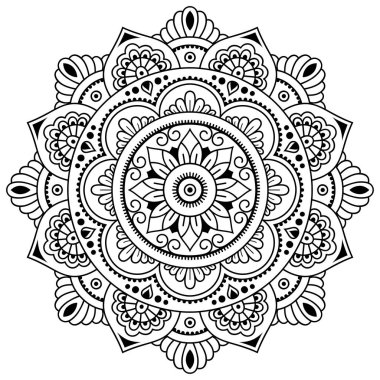 Vektör kına dövme mandala. Mehndi tarzı. Dekoratif desen oryantal tarzı. Boyama kitabı sayfası.