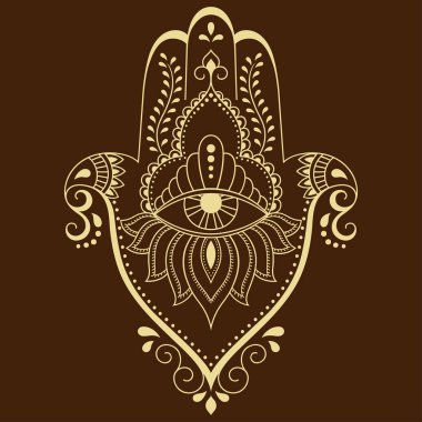 Vektör Hamza el çekilmiş sembolü. İç Dekorasyon ve kına çizimlerle oryantal tarzda dekoratif desen. Fatima'nın 