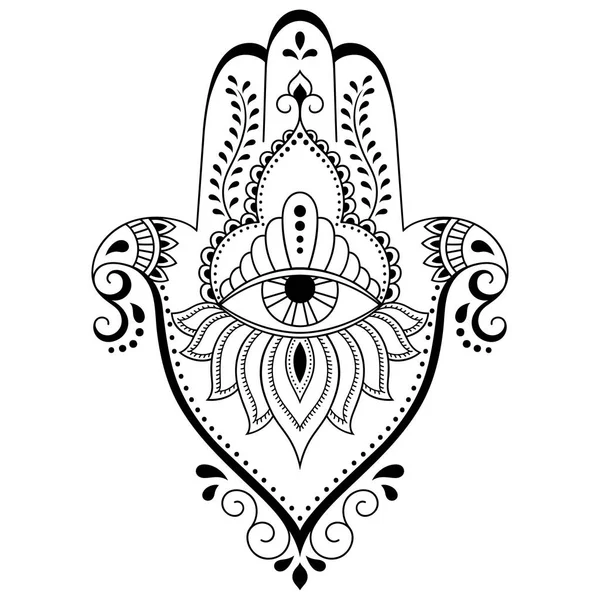 Vektör Hamza el çekilmiş sembolü. İç Dekorasyon ve kına çizimlerle oryantal tarzda dekoratif desen. Fatima'nın 