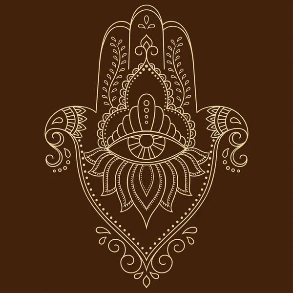 Vector hamsa mão desenhado símbolo. Padrão decorativo em estilo oriental para a decoração de interiores e desenhos com henna. O antigo símbolo da "Mão de Fátima  ". —  Vetores de Stock