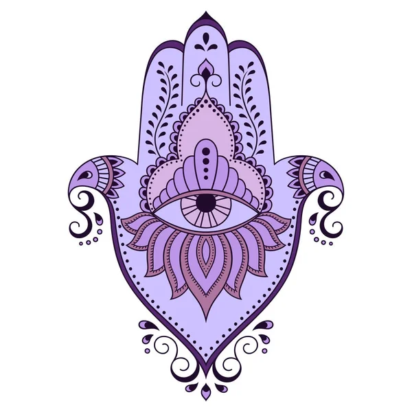 色ベクトル ハムサ手の描かれたシンボル。オリエンタル スタイルで装飾的なパターン. — ストックベクタ