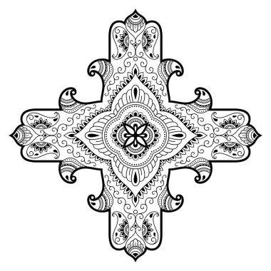Vektör kına dövme mandala. Mehndi tarzı. Dekoratif desen oryantal tarzı. Boyama kitabı sayfası.