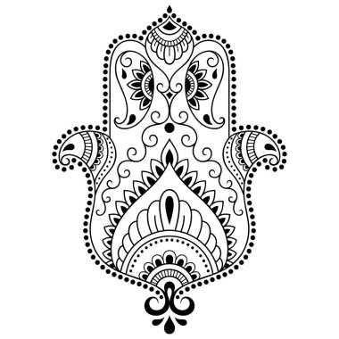 Vektör Hamza el çekilmiş sembolü. İç Dekorasyon ve kına çizimlerle oryantal tarzda dekoratif desen. Fatima'nın 