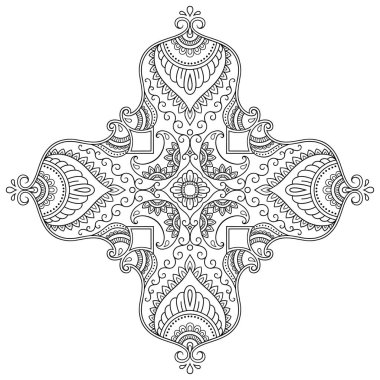 Vektör kına dövme mandala. Mehndi tarzı. Dekoratif desen oryantal tarzı. Boyama kitabı sayfası.