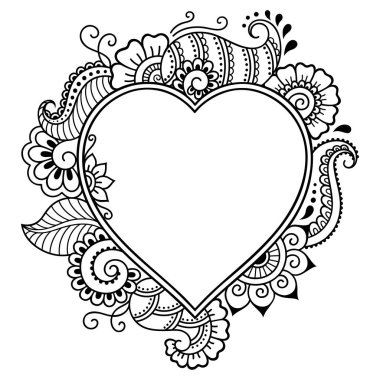 Dekoratif doodle kalp mhendi tarzı. Bir kalp şeklinde çerçeve çiçek. Sevgililer günü için tasarım öğesi.