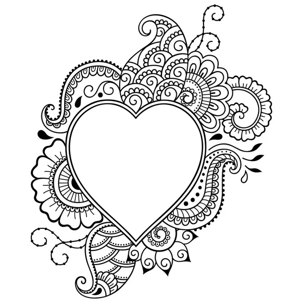 Cuore decorativo doodle in stile mhendi. Cornice floreale a forma di cuore. Elemento di design per San Valentino . — Vettoriale Stock