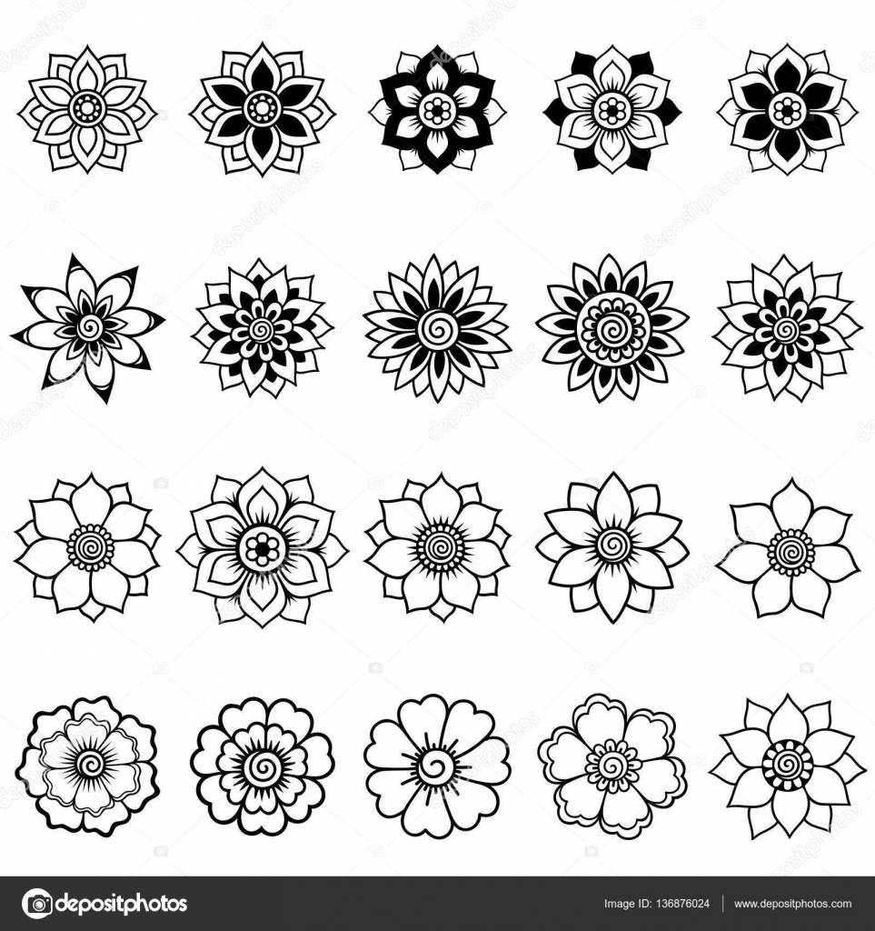 Henna tattoo flower template. Mehndi style. Set of ornamental patterns ...