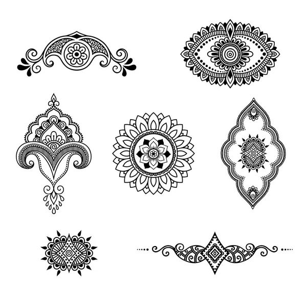 Henna Tattoo Blume Vorlage. mehndi-Stil. Reihe ornamentaler Muster im orientalischen Stil. — Stockvektor