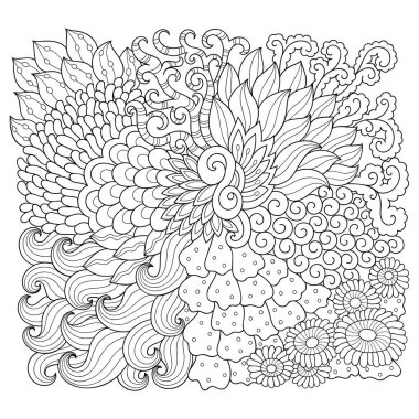 Doodle desen siyah ve beyaz. Boyama kitabı için çiçek desenli. Deniz temalı soyut desen.