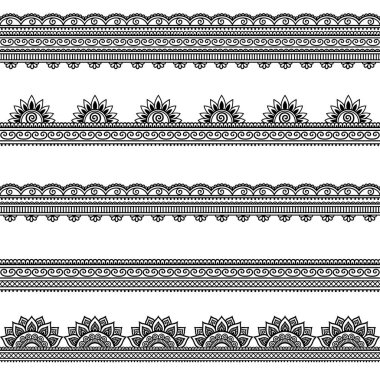 Tasarım ve kına uygulanması için sorunsuz kenarlık kümesi. Mehndi tarzı. Oryantal tarzda dekoratif desen.