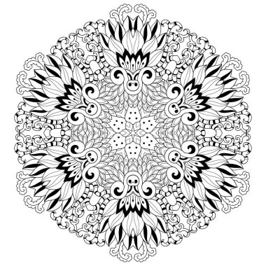 Vektör kına dövme mandala. Mehndi tarzı. Dekoratif desen oryantal tarzı. Boyama kitabı sayfası.