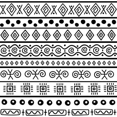 Dikişsiz desen Etnik tarzda. Süs öğesi Afrika Tema. Sorunsuz vintage dekoratif kabile kenarlık kümesi. Kabile öğeleri formu ile geleneksel Afrika desen arka plan.